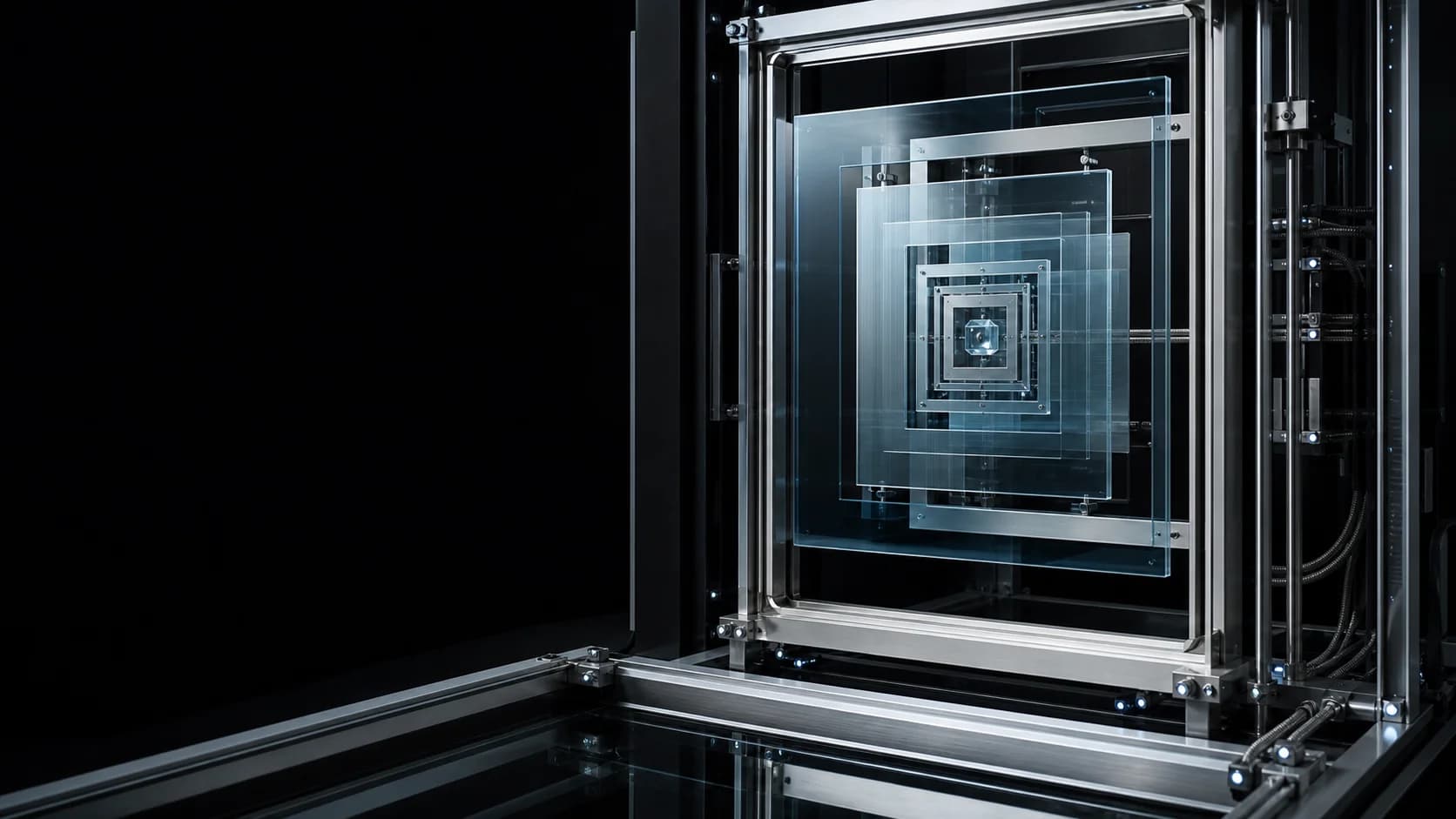 A precision system of nested glass and metal frames